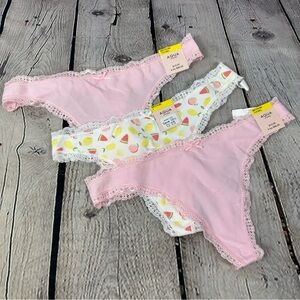 Aqua Intimates Lace Trim Thong Panties Underwear Set of Three White & Pink M NWT